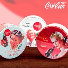 Caixa vintage metálica circular de coca-cola