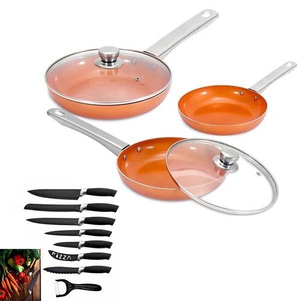3-CONJUNTO DE PANELAS DE COBRE PARA FORNO + CONJUNTO DE TRÊS FACAS 3-CONJUNTO DE PANELAS DE COBRE PARA FORNO + CONJUNTO DE TRÊS FACAS