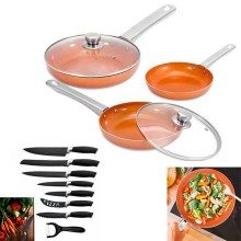 3-CONJUNTO DE PANELAS DE COBRE PARA FORNO + CONJUNTO DE TRÊS FACAS