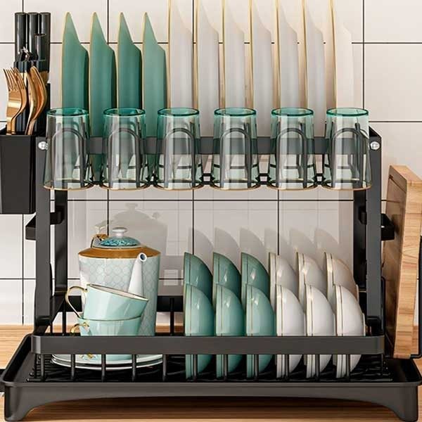 ESCORREDOR DE PRATOS, COPOS E TALHERES DE DOIS NÍVEIS COM BANDEJA, apenas 29.90 EUR. Frete GRÁTIS 24/48H. ¡Compra o JA!